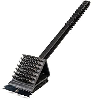 Cepillo para barbacoa de hierro fundido 3 en 1 con espátula y algodón de limpieza para barbacoa de gas o carbón | cepillo de limpieza para barbacoa