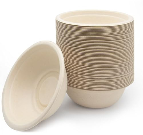 RZMZBY 50 Stücke-350ml Einweg Pappschalen Einwegschalen aus Zuckerrohr Suppenschüssel Mikrowellenfähig-Bioabbaubar-Dessertschalen Einweg für Party/Haushalt/Picknick