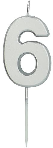 Folat 24136 Kuchen Kerze Ziffer/Zahl 6 Silber - 5 cm Geburtstagskerzen für Geburtstag, Geburtstagsdeko, für Kinder Partys, Hochzeiten, Firmenfeiern, Jubiläen