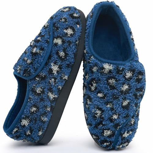 Git-up Ladies Diabetic Slippers Arthritis Edema Memory Foam Adjustable Closed Toe Swollen Feet Slippers Comfortable House Indoor Outdoor Shoes with Rubber Sole