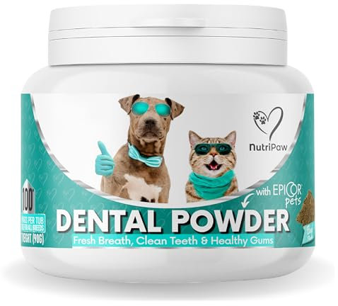 NutriPaw Dental Powder For Dogs & Cats - Clean Teeth, Healthy Gums & Fresh Breath - Manage Plaque & Tartar Build-Up - Fuss-Free - No Brushing Needed - Lasts Up To 6 Months