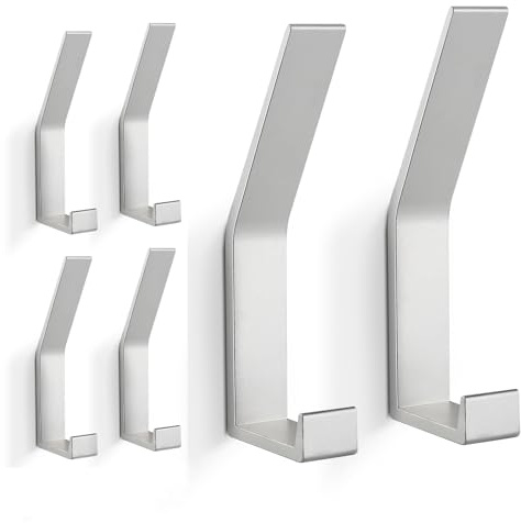 PDGROW® Klädkrokar 6 St, Väggkrokar(Osynliga Skruvar!) Handdukskrokar, Garderobskrokar Modern Krokar för Kappor, Jackor, Kläder, Halsdukar, Handväskor och Mer (Silver)