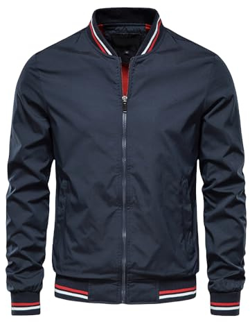 Chaqueta para Hombre, Manga Larga Chaquetas Chaquetas Ligeras Y Transpirables Cortavientos Abrigos Deportivos Informales para Correr. (FR/ES, Letras, L, Regular, Regular, Azul marino)
