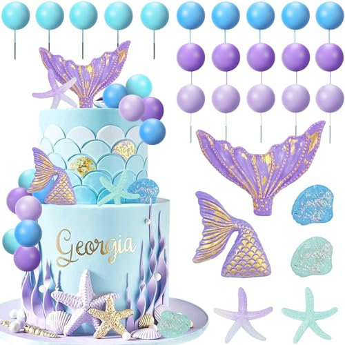 Lukinuo Mermaid Cake Topper 26Pcs Under The Sea Cake Decors Seashell Cake topper Mermaid Tail Cake Decoration Mermaids Birthday Cake Toppers for Baby Shower Birthday Party Supplies