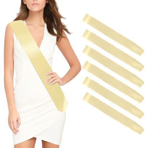Sash 6pcs Blank Sash Christmas Champagne Satin Sashes Hen Party Sashes Birthday Sash Plain Sash DIY Sash Party Accossories Sash Unprinted for Party Birthday Hen Wedding Homecoming Prom Baby Shower