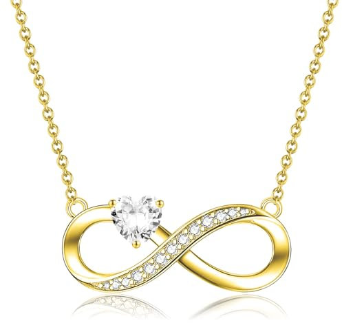 CERSLIMO Unendlichkeitszeichen Kette Gold Halskette Infinity Herz Zirkonia Schmuck Geschenke Muttertag Geburtstag Weihnachten Valentinstag Weihnachtstag für Freundin Mädchen Mama