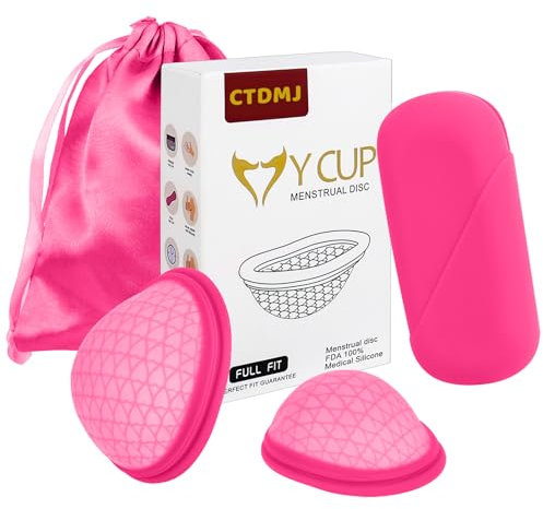 ‎CTDMJ 2pcs Menstrual Disc Set (S & L) with Storage Bag, Flat-fit Cup, Reusable, Soft Period Disc,Medical-Grade Silicone, Feminine Hygiene & Care, Menstrual Cups,Tampon, Pad Alternative (Rose red)