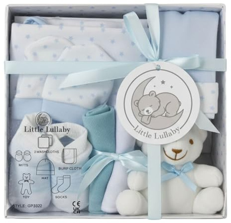 Little Lullaby Newborn 7 Piece Luxury Boxed Baby Gift Set (0-3 Months) Newborn Baby Essentials & Newborn Baby Boy Gifts, Baby Shower Gifts Available in Blue & Pink (Blue)