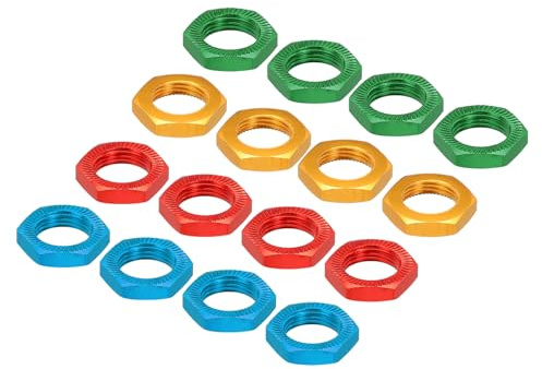 QUARKZMAN aluminium 17 mm RC hjulmutter gänga M12 x 1,0 mm hexagon hjulmuttrar RC hjulmutter för 1/8 RC modellbil lastbil terrängfordon uppgraderade delar förpackning med 16 (röd/guld/blå/grön)