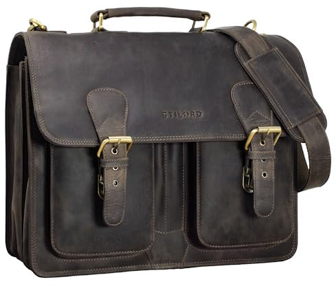 STILORD 'Denver' Vintage Aktentasche Herren Leder XL - Männer Arbeitstasche Leder-Tasche für 15.6 Zoll Laptop Bürotasche Große Business Umhängetasche Echt-Leder Lehrertasche, Farbe:dunkel - braun
