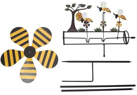 Molino de Viento con 3 Abejas pequeñas, hilandera de Viento a Prueba de meteorología de Metal, Nueva Escultura de Viento de Arte cinético, al Aire Libre, Lindo Animal pequeño