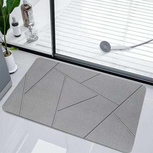 Beojonvy Alfombra de Baño Antideslizante, Súper Absorbente Alfombras Ducha, Alfombra-Diatomita-Baño, Alfombrilla baño Antideslizantepara Bañera, Ducha y Cuarto de Baños, Gris 40X60cm
