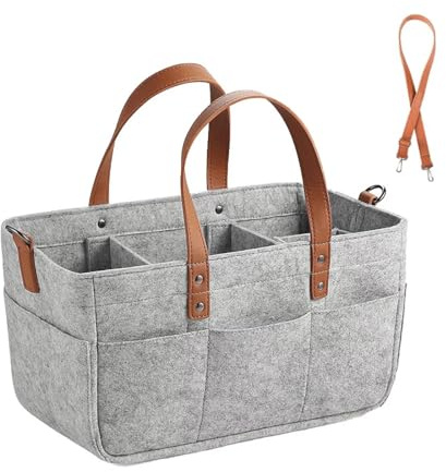 Filztasche mit Fächern, Einkaufstasche Filz 16L, Filztaschen Shopper, Filz Tasche, Einkaufskorb für Outdoor Trips, Picknick, Einkaufen, Grau, 38x23x18cm