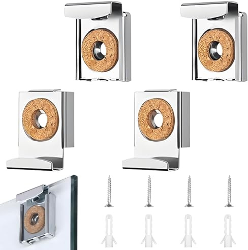 4 Pièces Fixations de Sans Cadre, Support Mural Miroir De Fixation, Cadre Support Mural pour Miroir, pour Salle de Bain, Vestiaire, Argent