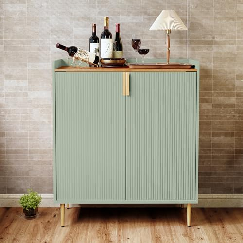 HOLTICO Armario de vino con estantes para 9 botellas, armario de bar, armario moderno para café, alcohol, botellero, madera, aparador, buffet para cocina, comedor, salón (verde salvia)