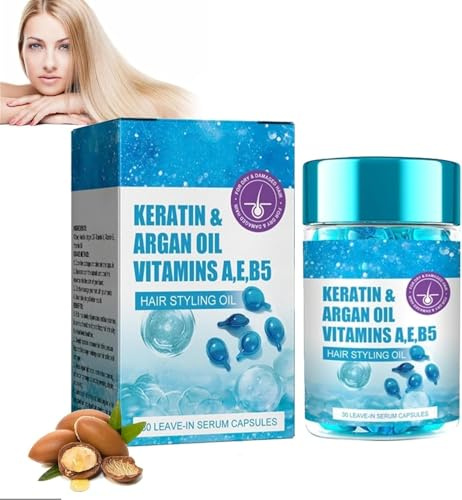 Cápsulas de suero capilar con queratina, cápsulas de vitaminas para el cabello, 98% más de hidratación profunda, control del encrespamiento e hidratación profunda para cabello dañado