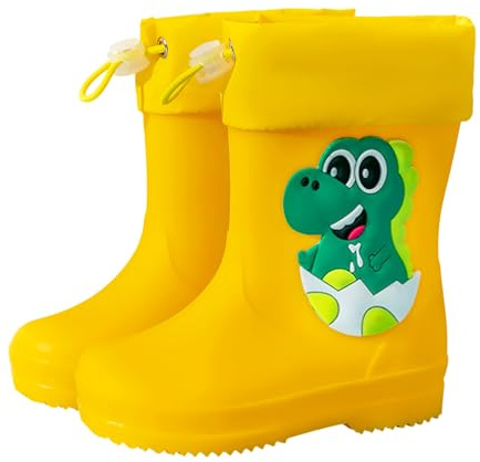 HAGOT Bottes de Pluie Enfant avec Dessin Animé d'œuf de Dragon – Léger Imperméable Antidérapant en Caoutchouc pour Filles et Garçons, Jaune, Taille 24-25