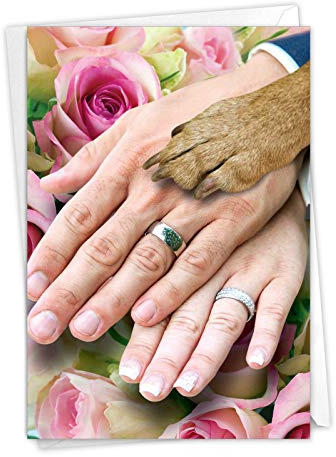 NobleWorks Funny Wedding Congratulations Greeting Card with 5 x 7 Inch Envelope (1 Card) Congrats, Man, Woman - Thank You Hands And Dog Paw 9027