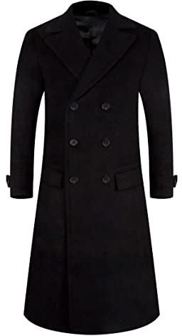 APTRO Mens Wool Coats Long Coats Thick Winter Jacket Elegant Outwear 80% Wool Trench Coat 1818 Black XXL