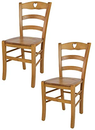t m c s Tommychairs - 2er Set Stühle Cuore für Küche und Esszimmer, Robuste Struktur aus Buchenholz in der Farbe Eichenholz lackiert und Sitzfläche aus Holz