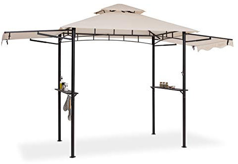 blumfeldt Steakhouse Wings - Gazebo per Barbecue, Dimensioni: 235 x 242 x 145 cm (LxAxP), Parasole/Parapioggia: Poliestere 160g Idrorepellente/Antifiamma, 2 Tettoie Laterali Apribili, Beige