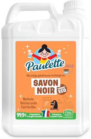 Paulette - Savon Noir - Ultra-Dégraissant Ménager Multi-Surfaces Ecocert - Fabriqué en France - 5 L