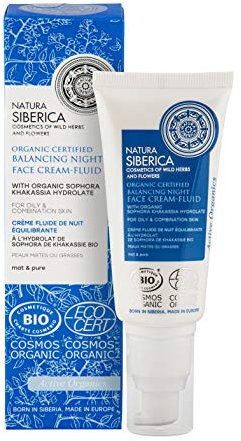 Natura Siberca Crema notte fluida riequilibrante BIOLOGICA per pelli miste o grasse con Sophora Khakassian, 50 ml