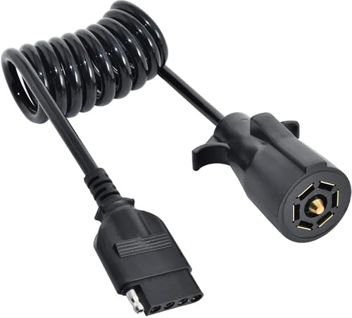 Oyviny 7 Way Round to 5 Way Flat Coiled Trailer Plug Adapter 7 Pin to 5 Pin Trailer Coiled Wiring Adapter Full Length 5 Foot (60 inches)