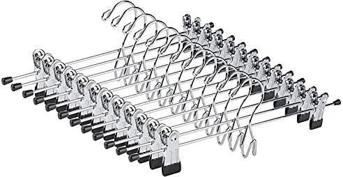Amber Home Paquete de 26 perchas de metal resistentes para pantalones, faldas, perchas de metal apilables con 2 clips ajustables, ganchos de clip en cascada que ahorran espacio para jeans y pantalones