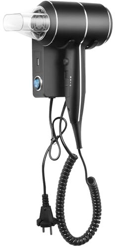 QL Secador de pelo Iónico con Tecnología ThermoProtect 2000W - Soporte de Pared y Toma USB - para Hoteles,Casas - Negro Mate