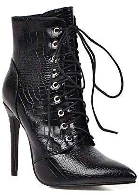 Microfiber sexy punted Toe Stiletto Lace-up Zipper High Heel with 10 cm Handmade Evening Party Ankle Boots for Women Big Size hy62, Negro , 39 EU
