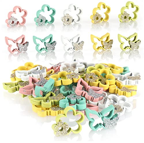 com-four® 48-teiliges Set Blume und Schmetterling - Streudeko aus Holz mit Glitzer - Tischdeko - Frühlingsdekoration (48 Stück Ostern - Glitzer)