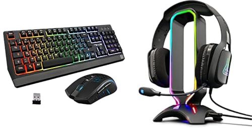 The G-Lab Combo Tungsten - Ensemble Clavier et Souris Gamer sans Fil Rétro Éclairés - Clavier Gaming Wireless AZERTy + Souris Gamer Wireless & K-Stand Radon Support pour Casque/Micro-Casque Gaming
