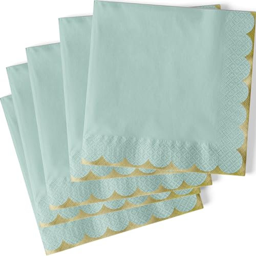 Unique 16073 Paper Napkins-16.5 cm-Foil Scalloped Pastel Blue-20 Count (Pack of 1), Light Blue, 6 Inches x 6 Inches