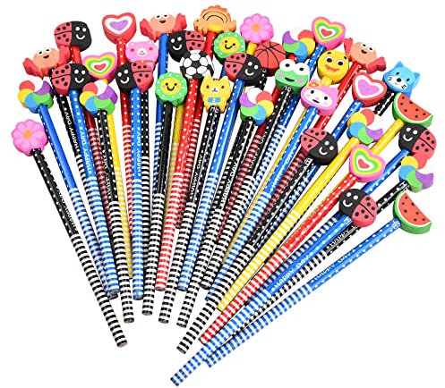 Xzeemo 40 x Schule HB Stifte Set, Bleistifte mit Radiergummi Set, Bleistifte mit Radiergummi von Tiere, Bleistift für Kinder Cartoon Radiergummi für Kinderparty Schule Belohnungen Mitgebsel Geschenke