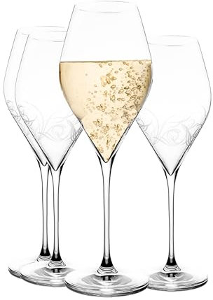 B.BOHEMIAN Prosecco-Gläser 4-er Set Wein-gläser Meadow in handgefertigter Kollektion, Cristallin Glas, hohe Qualität, Ultralight, 320 ml, Kristallgläser