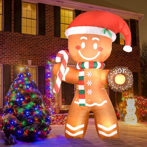 Natale Gonfiabile Omino di Pan di Zenzero 240CM: XXL Pupazzo di Pan di Zenzero Decorazione di Natale con LED, Gonfiabile Impermeabile IP44 per Esterno e Interno, Decorazioni Natalizie per Giardino, Co