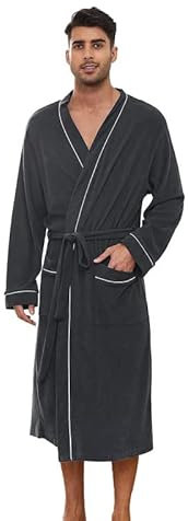 U2SKIIN Herren Bademantel Frottee 100% Baumwolle Sauna Bademantel weicher langer Bademäntel für Herren Kimono Morgenmantel Männer Nachtwäsche (Dunkelgrau Mel., L/XL)
