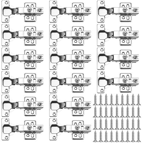SINJEUN 16 Pcs 35mm Cabinet Hinges with Screws, Kitchen Cupboard Hinge, Soft Close Hinge for Bedroom Wardrobe Door