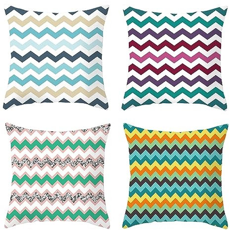 Whoiy Dekokissen 50X50 4Er Set, Kissen Bezug Couch Polyester Kissenhüllen Schlangenlinie Mehrfarbig für Stuhl Sofa Wohnzimmer Schlafzimmer