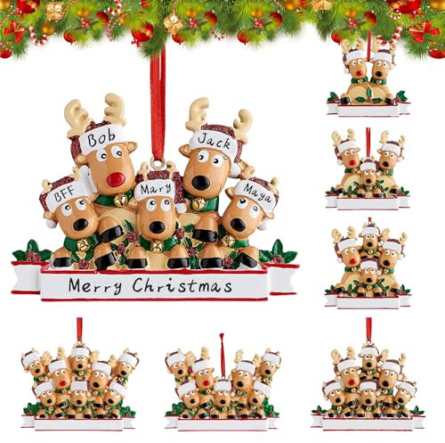 2025 Christmas Reindeer Family Decorations, Personalized DIY Christmas Ornaments Tree Hanging Pendant Family of 2,3,4,5,6,7,8, Xmas Decor Gifts for Home (Family of 5)