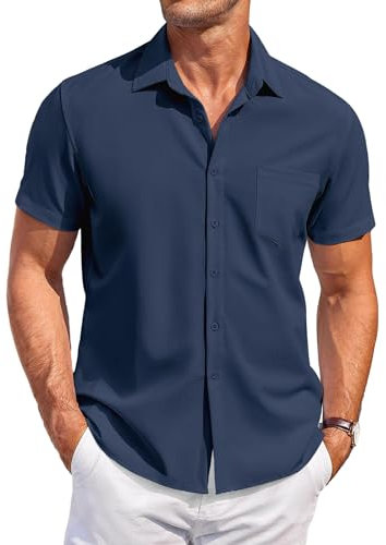 COOFANDY Herren Freizeithemd Sommer Casual Regular Fit Urlaubshemd Kurzarm Strand Hemd Dunkelblau XXL