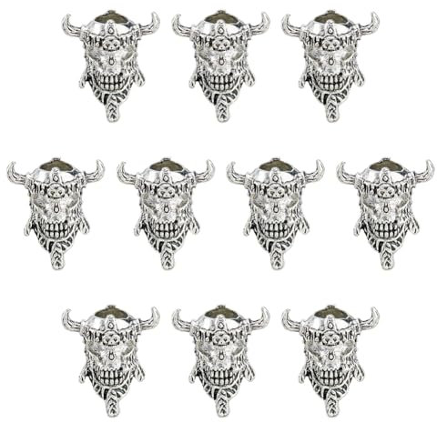 DICOSMETIC 10 Stück Tibetische Legierungsperlen Kleine Wikinger Totenkopf Perlen Antikes Silber Wikinger Bartperlen 7mm Großes Loch Nordische Runen Haarperlen Für DIY Schmuckherstellung