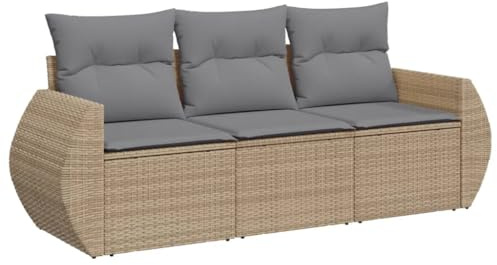 vidaXL Salon de Jardin avec Coussins 3 pcs, Canapés de Terrasse, Ensemble de Meubles de Patio, Mobilier d'Extérieur, Beige Résine Tressée