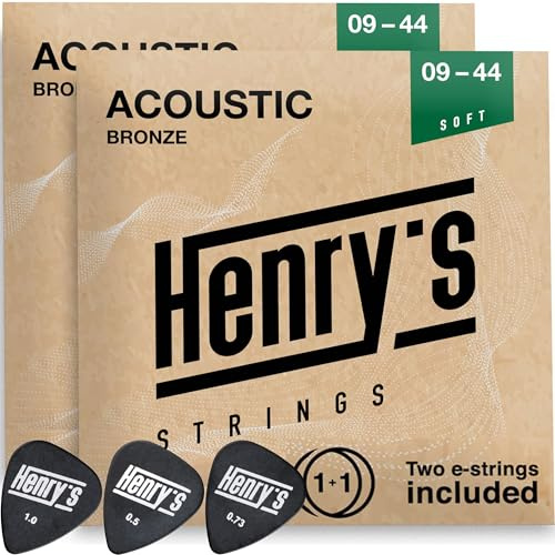 2-Pack Extra Light Acoustic Guitar Strings 09-44 - Easy On Fingers & Excellent Sound - Extra 2xE-1 String & 3xGuitar Picks - Super Light Acoustic Guitar Strings - Steel Guitar Strings Acoustic 6 Set