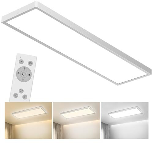 Bowfar LED Deckenleuchte, Leuchten Deckenlampe Rechteckig mit Fernbedienung Dimmbar 3000K-6500K, LED Panel Ultra Flach 4000LM 40W mit Backlight für Wohnzimmer Schlafzimmer Büro, 80 * 3.3cm-Weiß