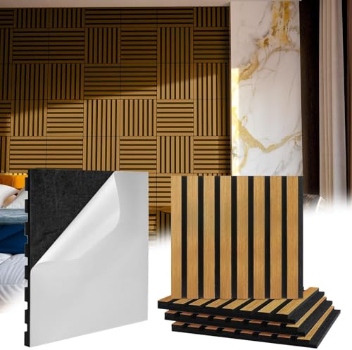 Geelin Lot de 8 panneaux muraux 3D en bois à décoller et à coller – Panneaux acoustiques 3D cannelés texturés insonorisants pour décoration murale et plafond – 30 x 32 cm (marron)