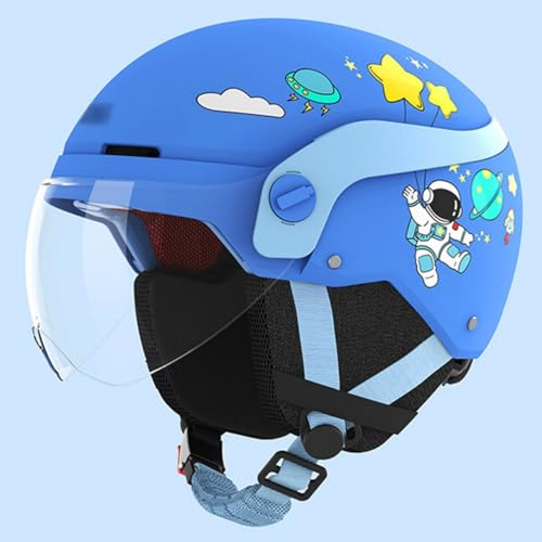 Barnmotorcykelhjälm, ECE 22.06-Godkänd 3/4 Retro Halvhjälm, Öppen Motorcykelhjälm Med Solskydd För Barn 3-12 År Pojkar Och Flickor F,50-62cm
