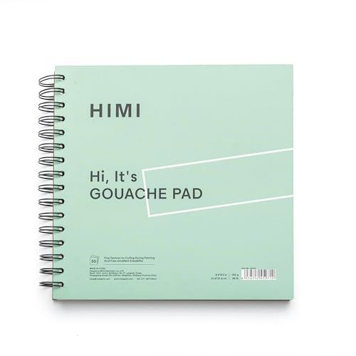HIMI Paper Pad Gouache, 21.5 x 21.5cm (8,5x8,5) 160g, 50 Sheets, Spiral Bound Green, White Paper, Artist Supplies, Art Paper for Painting, Grained Texture, Glued Binding Sketchbook
