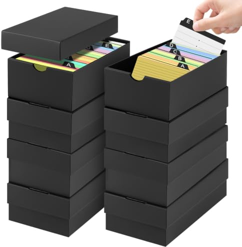 Lot de 8 boîtes de fiches A6, capacité de 1000 feuilles, boîte à fiches A6 pour index de 101,6 × 152,4 mm, cartes de lecture, noir, boîte de cartes d'apprentissage, boîte de vocabulaire en déplacement